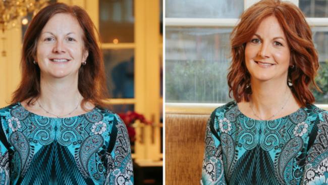 Kathleen before her cut, left, and after the makeover, right.