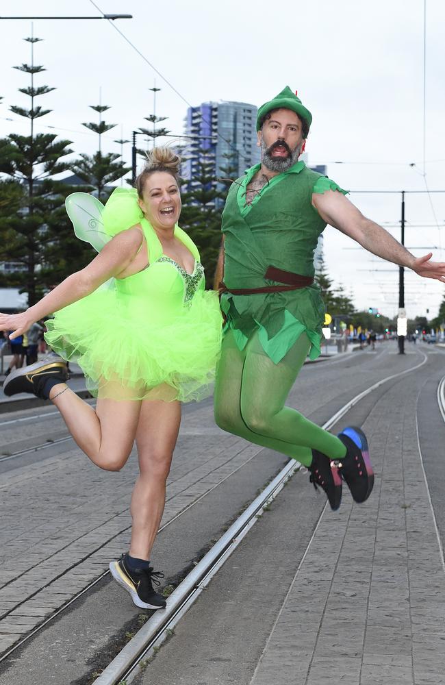 Mary Monaco (Tinkerbell) and Sam Sevilgen (Peter Pan) at Run for the Kids. Picture: Josie Hayden