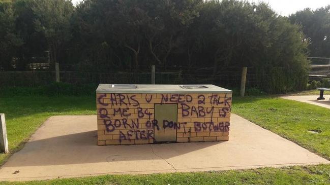 Stacey Currie’s graffiti calling for Chris.