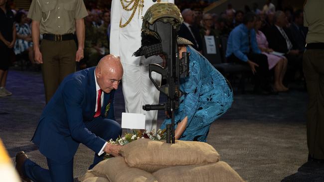 His Honour Professor the Honourable Hugh Heggie AO PSM as the Top End community gathered at the Darwin Convention Centre to commemorate the Bombing of Darwin. Picture: Pema Tamang Pakhrin