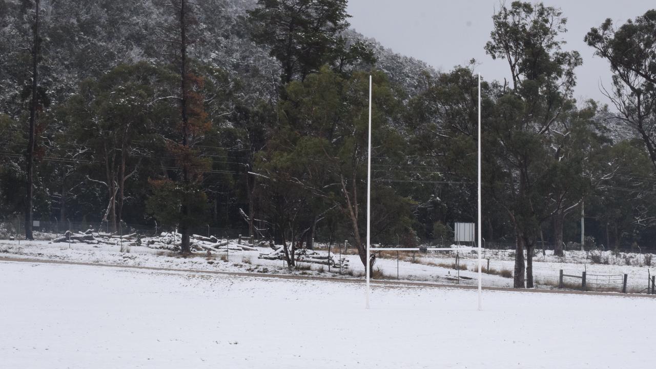 The home of the Stanthorpe Gremlins, Sullivan Oval was covered in snow on the morning of July 17, 2015. Photo: Alex Nolan / Stanthorpe Border Post