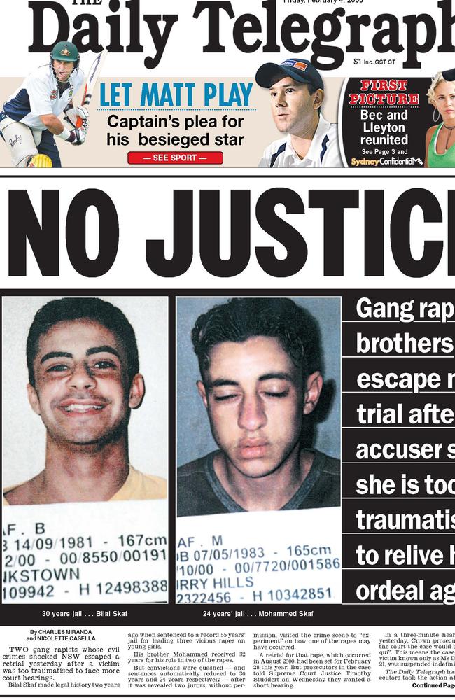 Front page of The Daily Telegraph after brothers Bilal (left) and Mohammed Skaf escaped a retrial over the gang rapes.