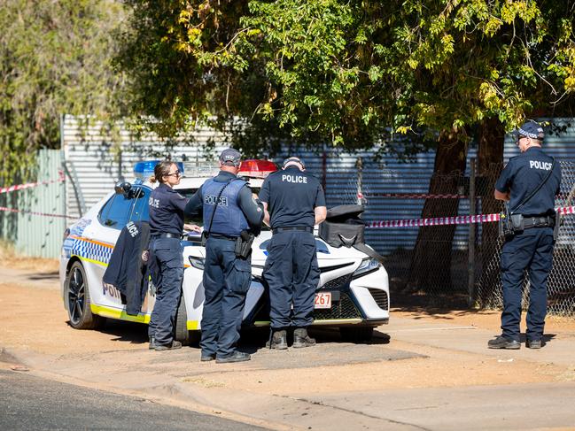 Police established multiple crime scenes in Gillen on Friday morning following a man’s death. Picture: Emma Murray