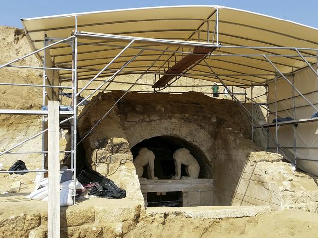 A protective shelter excavators built over the entrance.