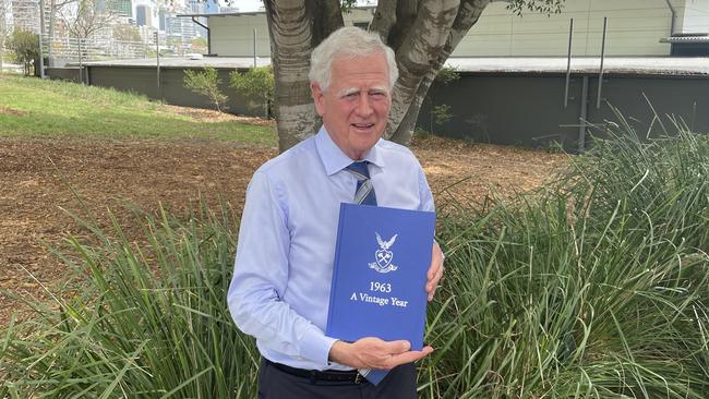 The 1963 Churchie captain of rowing Peter Fry with the book - 1963 A Vintage Year.