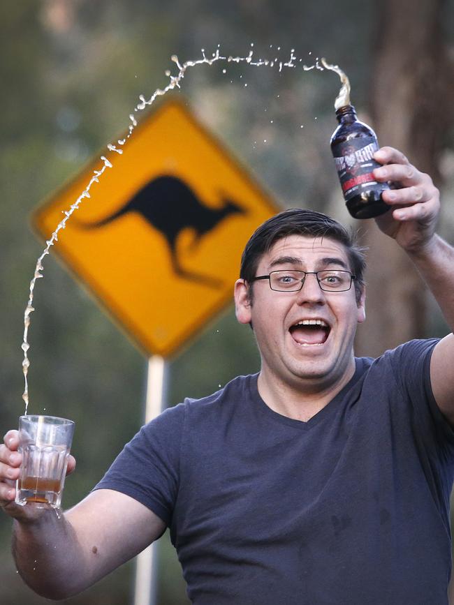 Rare Bird Brewing’s Brendan Corrie enjoy a Kangabrew beer. Picture: David Caird