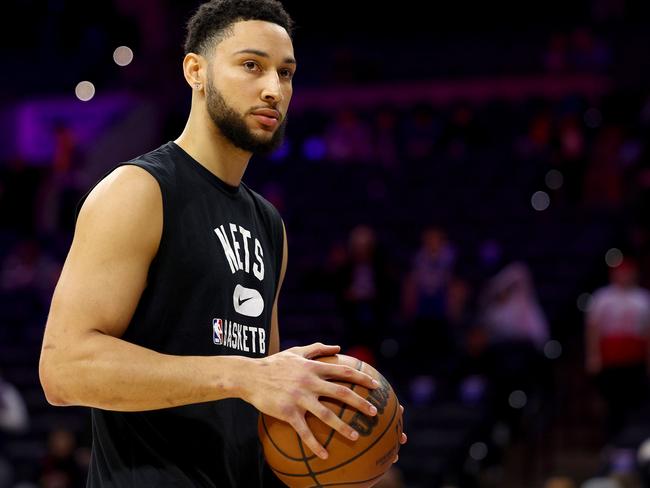 PHILADELPHIA, PENNSYLVANIA - MARCH 10: Ben Simmons #10 of the Brooklyn Nets warms up before the game against the Philadelphia 76ers at Wells Fargo Center on March 10, 2022 in Philadelphia, Pennsylvania. NOTE TO USER: User expressly acknowledges and agrees that, by downloading and or using this photograph, User is consenting to the terms and conditions of the Getty Images License Agreement.   Elsa/Getty Images/AFP == FOR NEWSPAPERS, INTERNET, TELCOS & TELEVISION USE ONLY ==