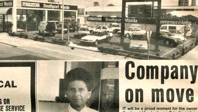 A Gold Coast Bulletin article on James Frizelle in 1987 two years after he’d re-entered the car sales game by buying a Mazda dealership in Southport.