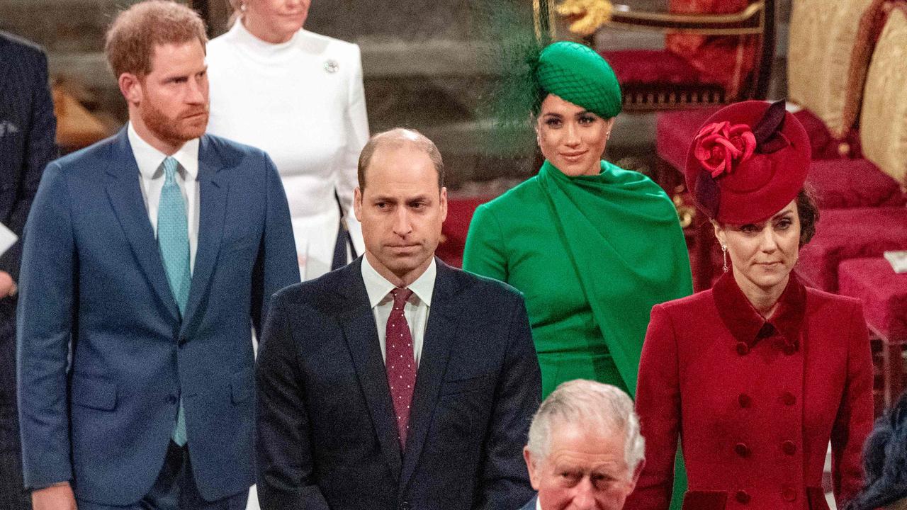 Prince Harry, Duke of Sussex and Meghan, Duchess of Sussex, along with Prince William, Duke of Cambridge and Catherine, Duchess of Cambridge at the Sussexes final royal outing in March. Picture: Phil Harris/Pool/AFP