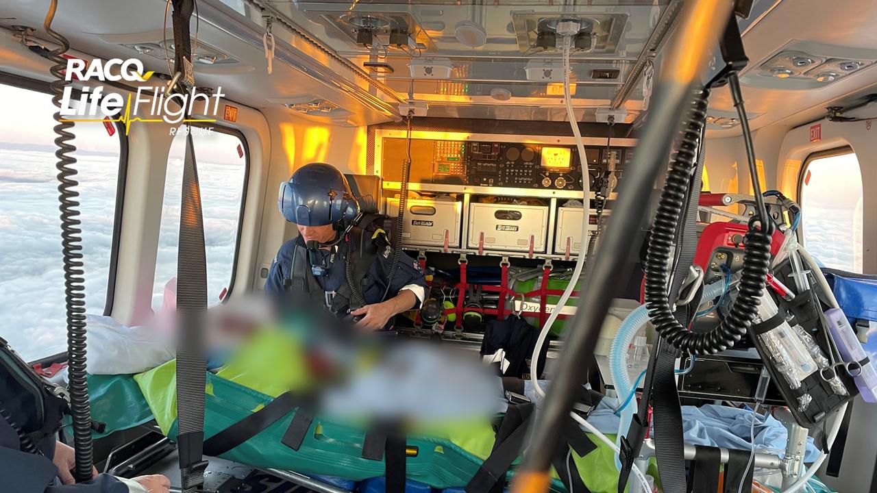 The Brisbane-based RACQ LifeFlight Rescue helicopter crew airlifted a teenager to Queensland Children's Hospital this morning after the car he was travelling in rolled over.The incident happened in the South Burnett region around 1am.It is believed the patient was flung through a window of the vehicle when it crashed. Picture and text: RACQ LifeFlight