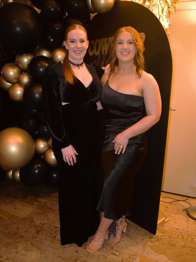 Ashlee Swan and Gillian Warwick having a great night at the Cowwarr Saints Football &amp; Netball Club Golden Gala Ball 2024. Picture: Jack Colantuono