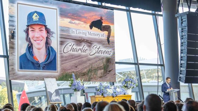 Mourners attend a twilight service celebration at Adelaide Oval, honouring the life of 18-year-old Charlie Stevens. Picture: NCA NewsWire / Ben Clark