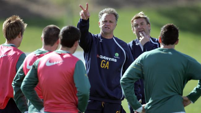 Graham Arnold during a Socceroos training session in his first tenure as national coach.