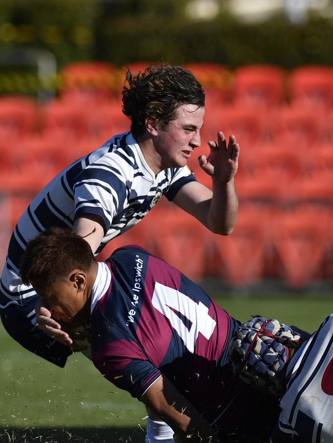 Mustangs’ Luke Cesari (left) playing for St Mary’s last season. Picture: Kevin Farmer