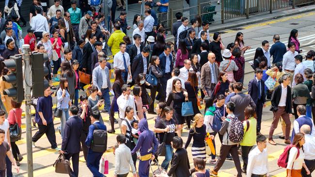 Busy pedestrian crossing at Hong Kong