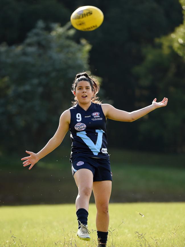 Maddy Prespakis shows off her kicking style. Picture: David Smith