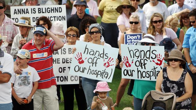 Protesters opposing the closure of the Royal Children's Hospital at Herston.