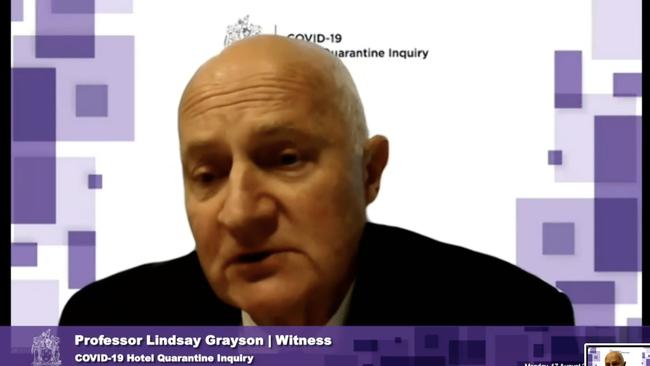 Lindsay Grayson gives evidence at the inquiry into the hotel quarantine program in Melbourne on Monday.