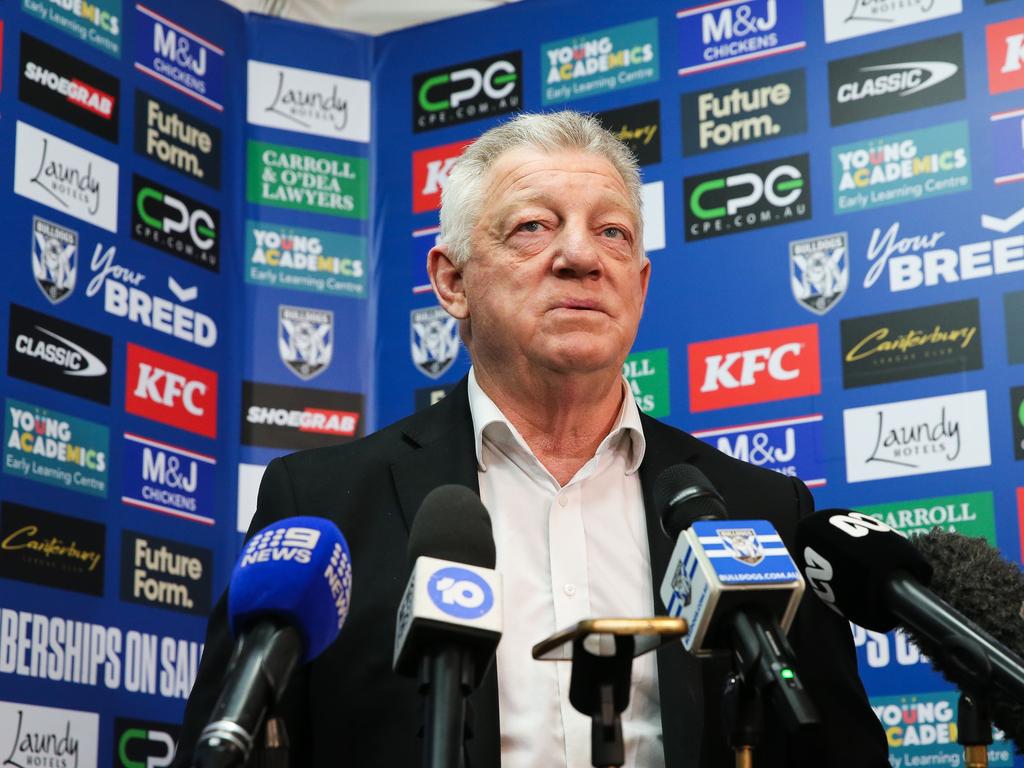 Canterbury GM of football Phil Gould addressing the media on Tuesday over the Josh Addo-Carr cocaine scandal. Picture: NewsWire / Gaye Gerard