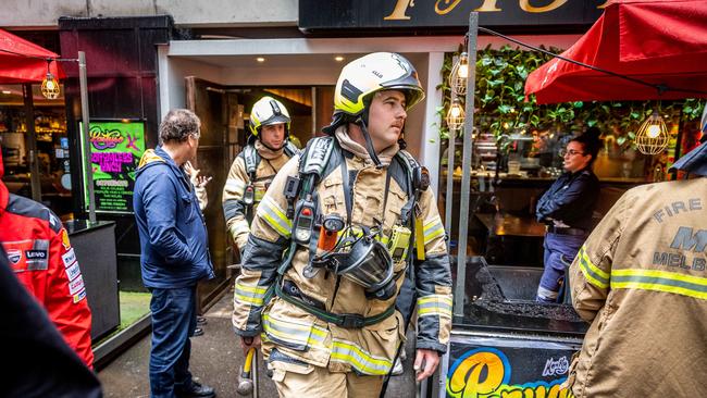 Pastuso ground-floor restaurant and bar, and residences above, were evacuated. Picture: Jake Nowakowski