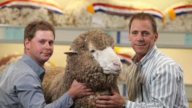 Collinsville stud owner George Millington with previous owner Paddy Handbury. Picture: Tait Schmaal.