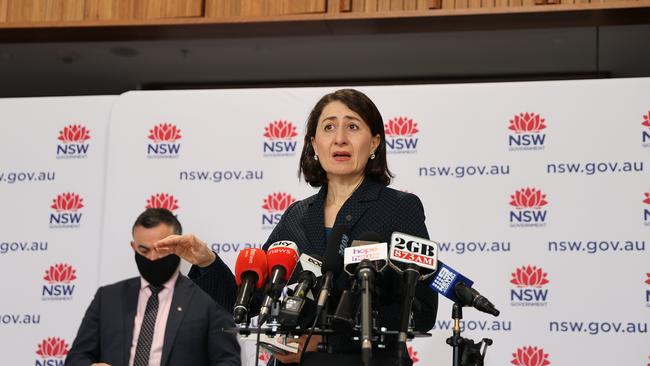 Premier Gladys Berejiklian during an update on COVID-19 in Sydney. Picture: Dylan Coker