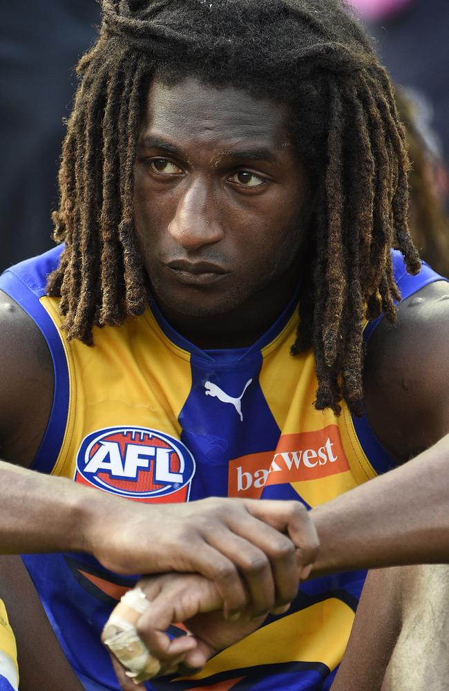 A dejected Nic Naitanui after the game. Picture: Daniel Wilkins