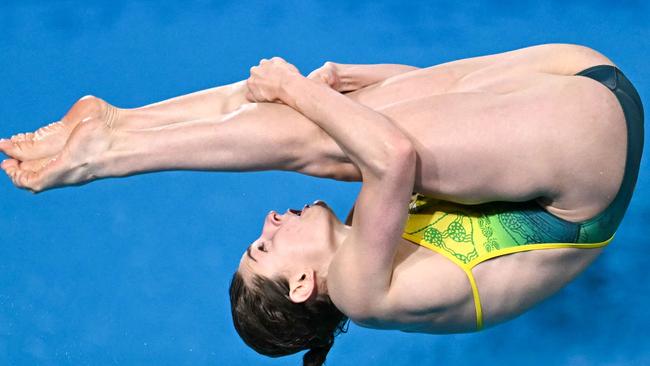 Australia's Maddison Keeney competes in the women's 3m springboard diving semi-final during the Paris 2024 Olympic Games at the Aquatics Centre in Saint-Denis, north of Paris, on August 8, 2024. (Photo by Manan VATSYAYANA / AFP)