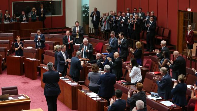 Retiring Senator John Williams gets a standing ovation. Picture: Kym Smith