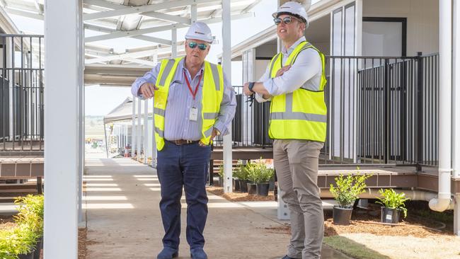 John Wagner (left) and Deputy Premier Steven Miles, quarantine hub at Wellcamp Airport. Picture: Nev Madsen.