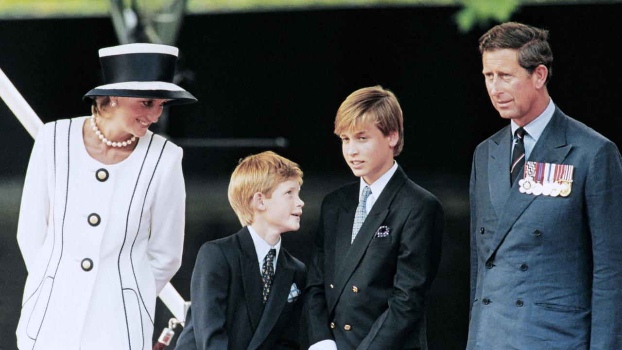 Diana, William, Harry and Charles on August 19, 1995. Picture: Johnny Eggitt/AFP