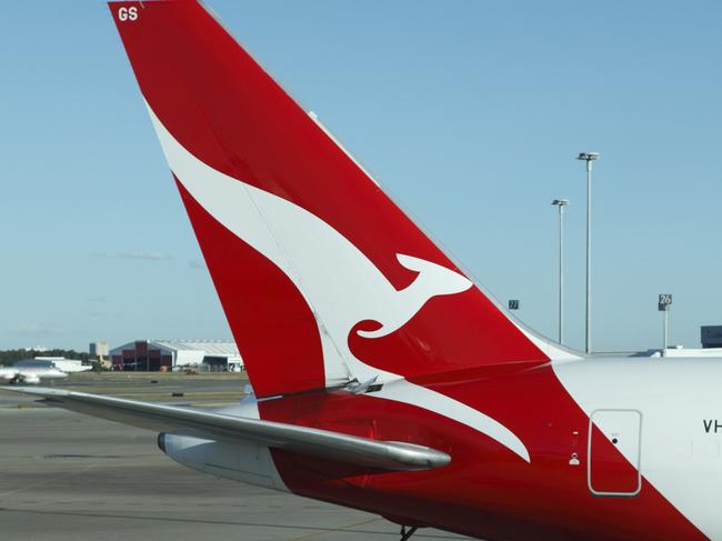 Brisbane, Australia - August 18, 2011: Qantas is an Australian airline with an international reputation for safety and quality. It is known for its distinctive kangaroo design on the aircraft tail. Here is a Qantas 767 tail at Brisbane airport.