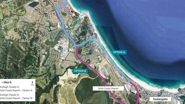 The light rail path through Burleigh and Palm Beach as originally proposed in the GCC consultation. PHOTO: Supplied