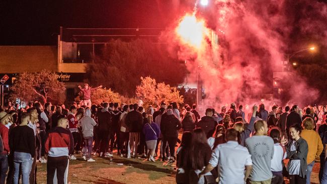 Police were kept busy by Schoolies Week revellers in Rye in 2018. Picture: Jason Edwards