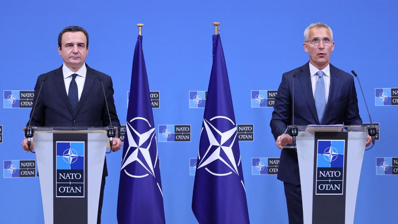 NATO Secretary-General Jens Stoltenberg (right) and Kosovo's Prime Minister Albin Kurti gave a press conference following their meeting in Brussels on Wednesday. Picture: Francois Walschaerts/AFP