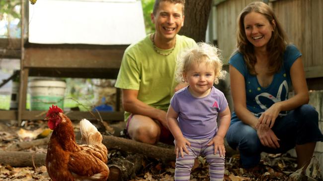 Roman Spur with his partner Lada and daughter Jana at their sustainable home which will be open to the public this weekend to show people just what a sustainable approach to living can look like. Pic Mark Calleja