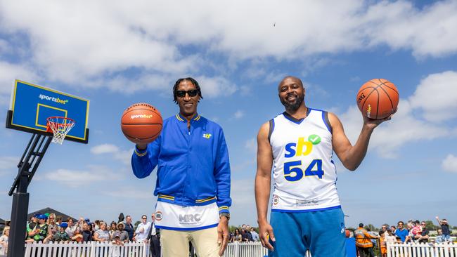 NBA great Scottie Pippen and Horace Grant appeared at Caulfield racecourse at a SportsBet event. Picture: Jason Edwards