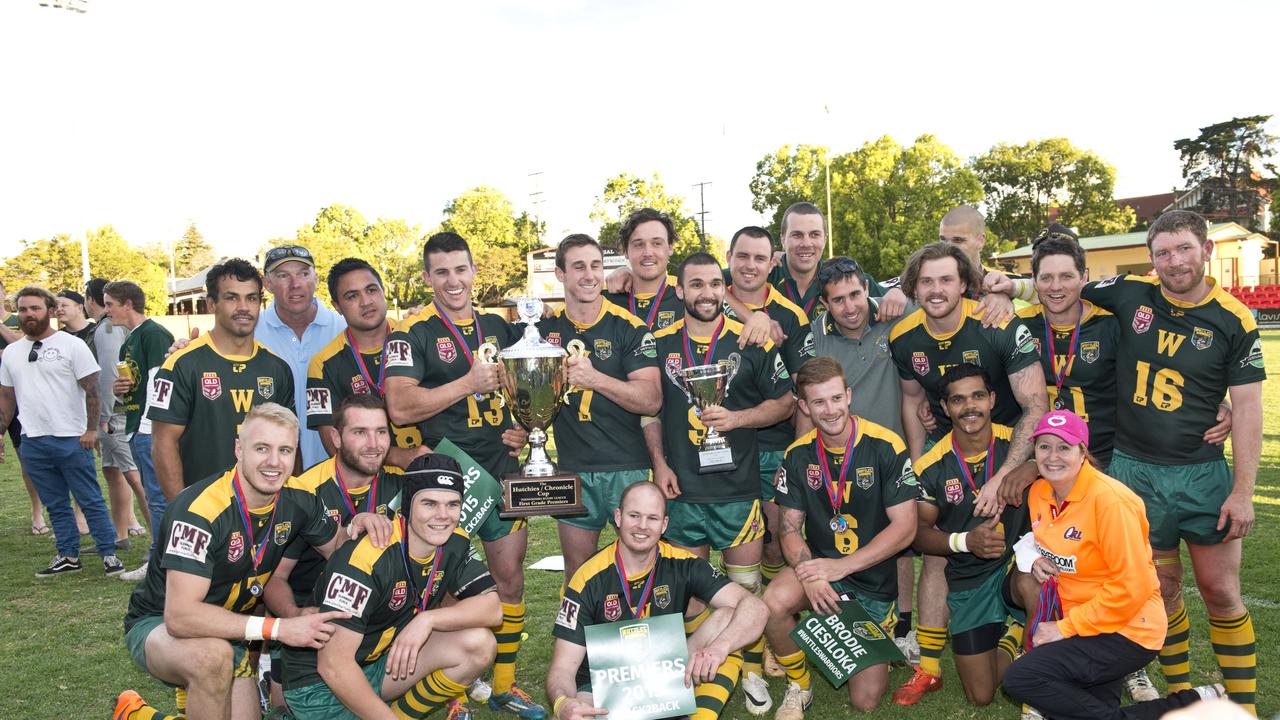 The victorious Wattles team. TRL Grand Final, Wattles vs Dalby Diehards. Sunday, Sep 27, 2015. Photo Nev Madsen / The Chronicle