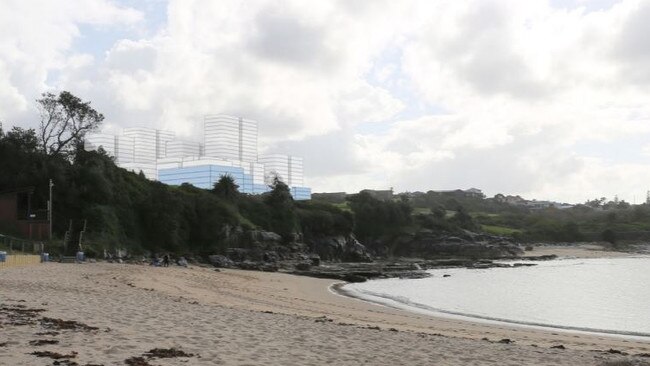 The predicted view of the development from the waterfront at Little Bay.