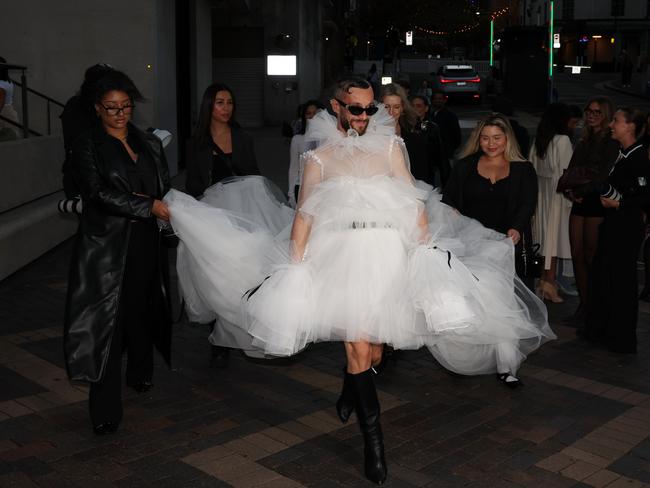 Jamie Azzopardi makes an entrance at Fashion Week.