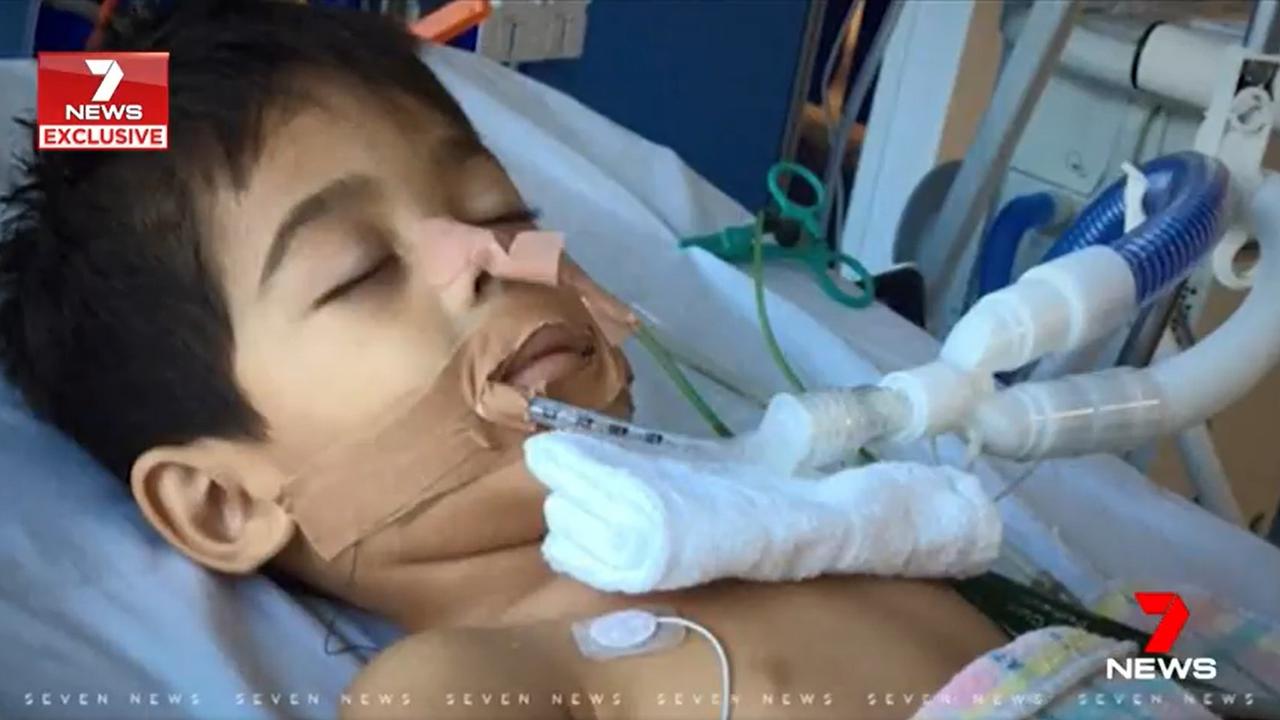 In 2017, Noah was hours away from death when he was rushed to emergency. Picture: Channel 7