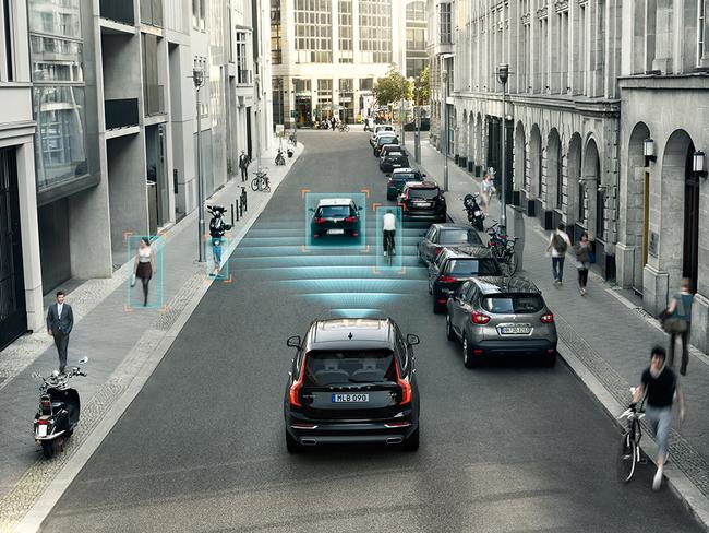 Night rider ... in addition to automatically braking to avoid a rear-end crash at less than 50km/h, the new Volvo can also spot cyclists and pedestrians at night.