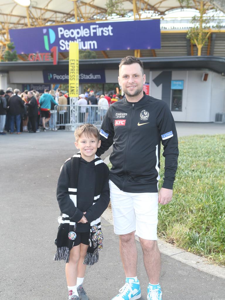 Gold Coast Suns vs. Collingwood. Hayden and Maverick Byrne. 29 June 2024 Carrara Picture by Richard Gosling