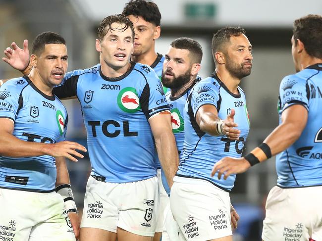 GOLD COAST, AUSTRALIA - APRIL 23: Cody Walker of the Rabbitohs celebrates a try during the round seven NRL match between the Gold Coast Titans and the South Sydney Rabbitohs at Cbus Super Stadium, on April 23, 2021, in Gold Coast, Australia. (Photo by Chris Hyde/Getty Images)