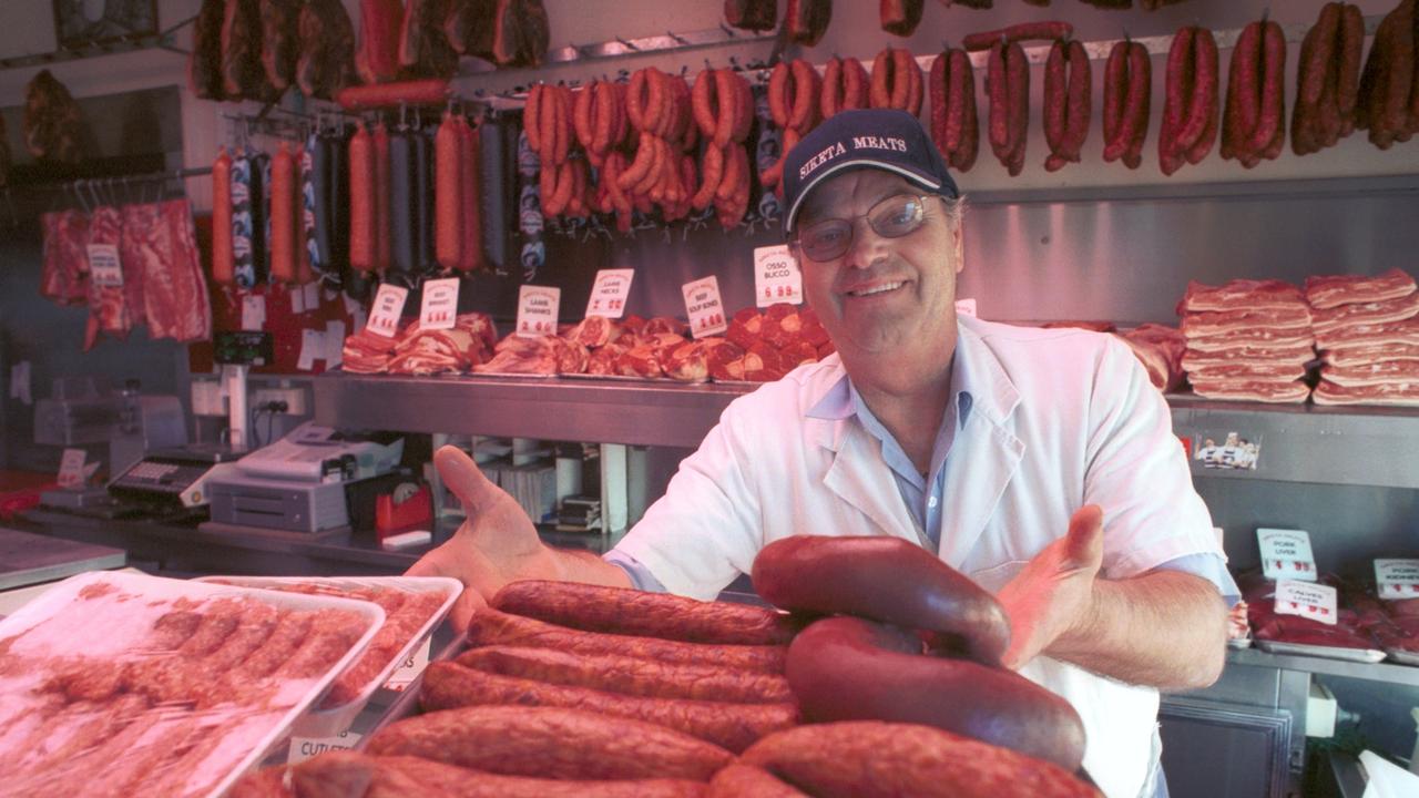 Bruno Siketa in 2004 with a range of smallgoods he produces in his Geelong shop.