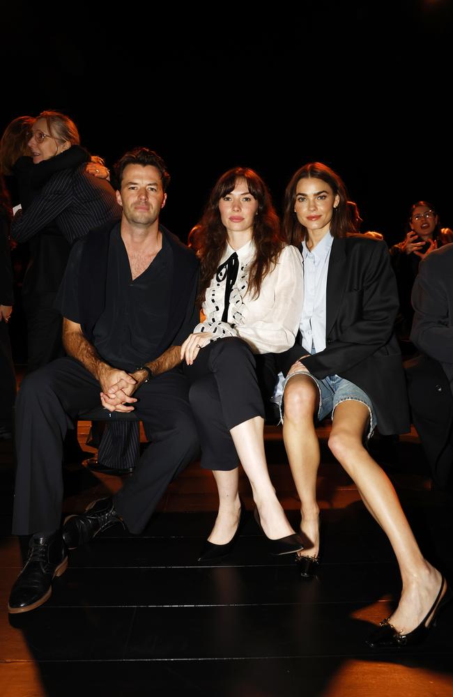 Actor Thomas Cocquerel (left) and model Bambi Northwood-Blyth (far right) at the BEARE PARK show during Australian Fashion Week 2025 at Carriageworks in Everleigh. Picture: Jonathan Ng