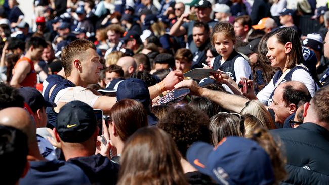 Patrick Cripps with fans. Picture: Michael Klein.