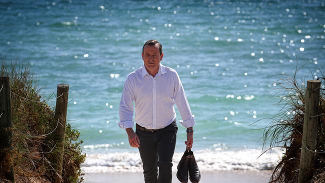 WA premier Mark McGowan on Rockingham Beach. Picture: Colin Murty.