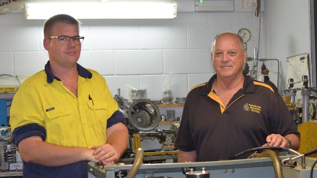 Queensland Breathing Services operations manager Ezra Henderson and managing director Colin Hudson at the business's South Townsville business headquarters on Friday. Picture: Daniel Shirkie