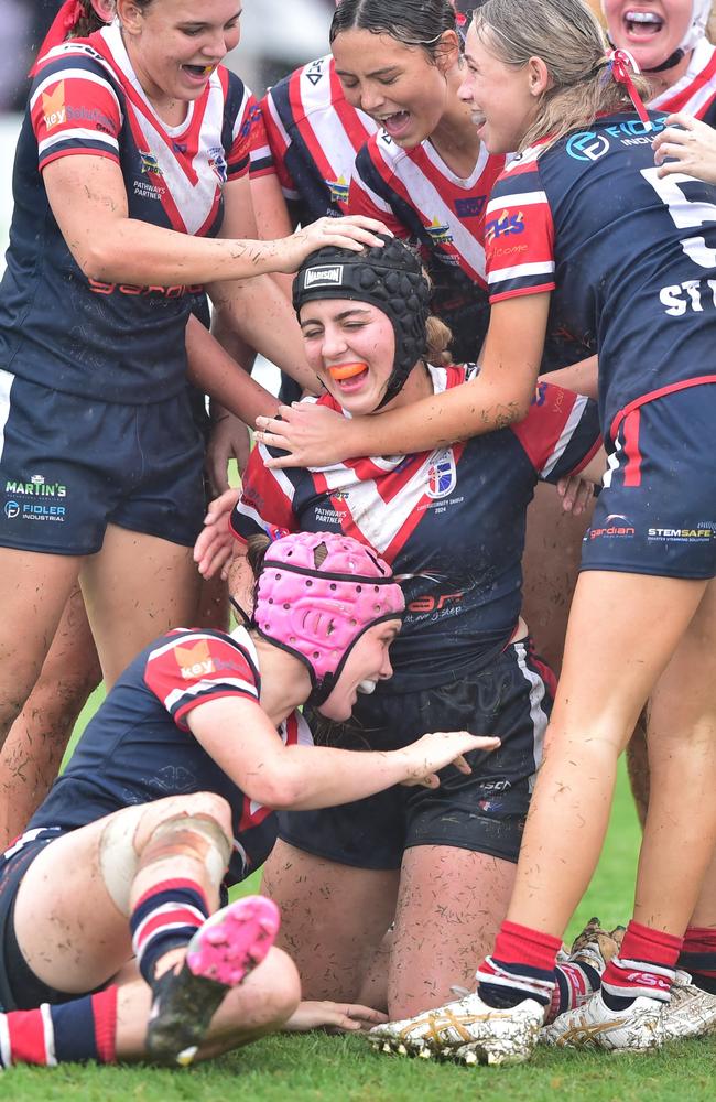 St Patrick's girls team beat Marymount 10-nil in Tuesday's semi-final to set up a showdown with The Cathedral College. Photo: Scott Radford-Chisholm Photography/QISSRL